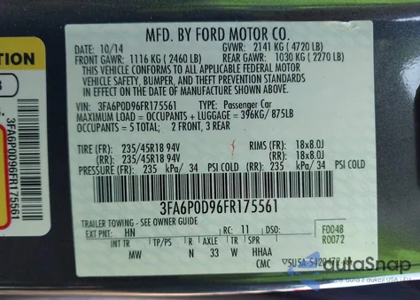 2015 Ford Fusion Titanium z USA, uszkodzony, nr VIN 3FA6P0D96FR175561